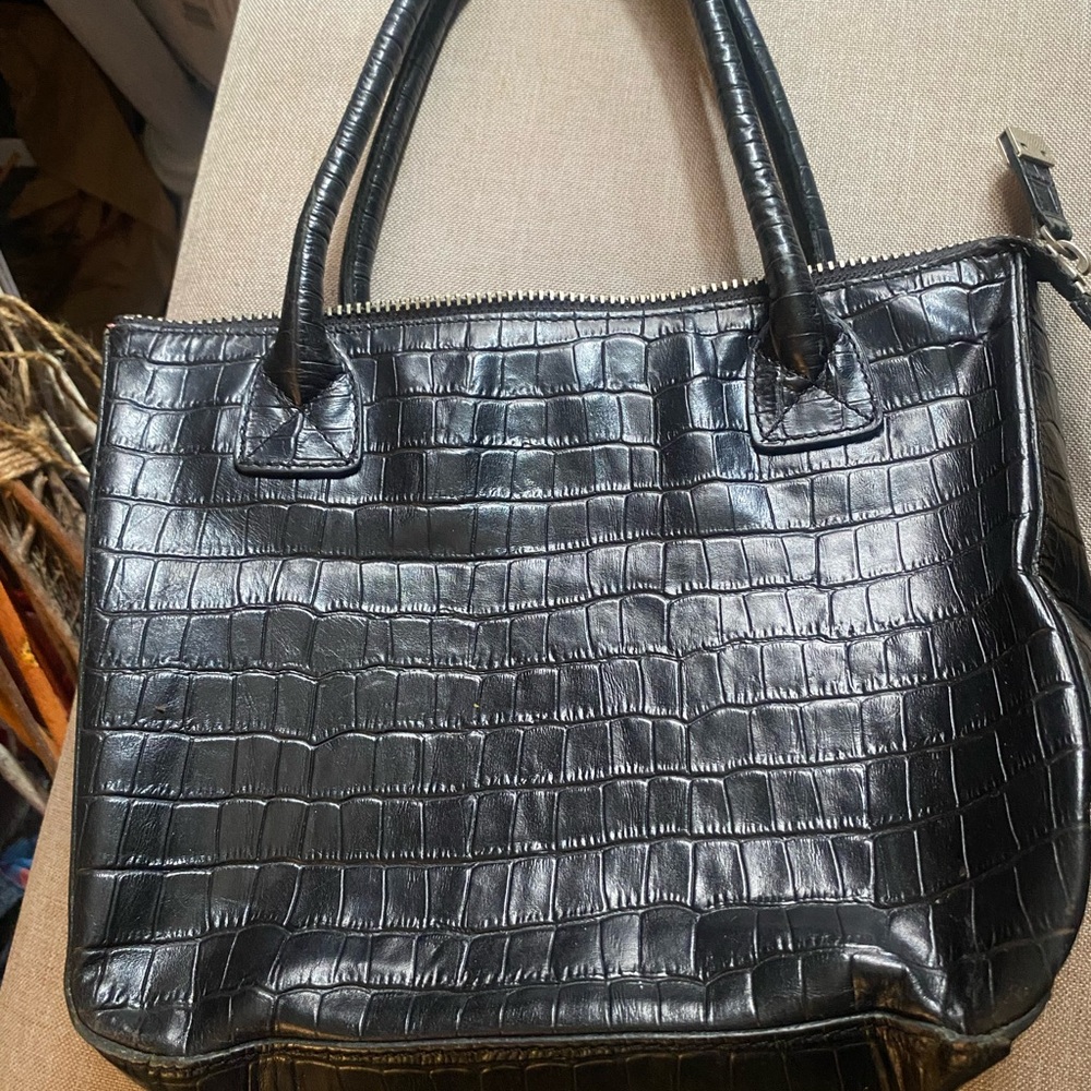 Maxx New York Black Croc-Embossed Shoulder Tote